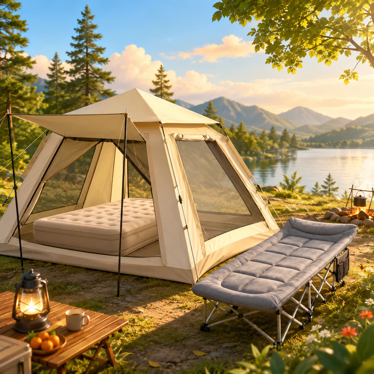 • Tent and Sleeping beds