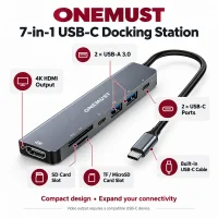 ONEMUST 7-in-1 USB-C Hub 4K HDMI, USB 3.0 & SD/TF