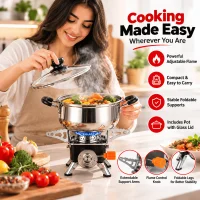 Jihan Portable Card Type Gas Camping Stove with Cooking Pot