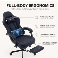 Ergonomic Gaming Chair with Massage, Footrest & Lumbar Support – Black