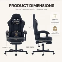 Ergonomic Gaming Chair with Massage, Footrest & Lumbar Support – Black