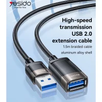 Yesido GS26 Aluminum Alloy USB Extension Cable – 1.5 Meter / USB – Black