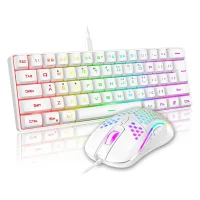 61-Key RGB Mini Keyboard with 7200 DPI Honeycomb Mouse - White