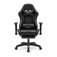 Royal Gaming Chair with Adjustable Headrest, Lumbar Pillow and Footrest - Black