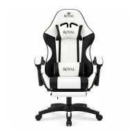 Royal Gaming Chair with Adjustable Headrest, Lumbar Pillow and Footrest - White