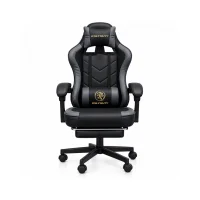 Ergonomic Gaming Chair with Massage, Footrest & Lumbar Support – Black